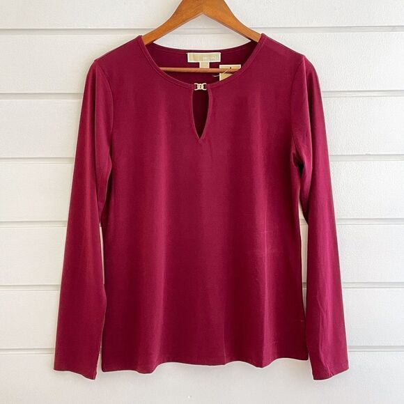 Michael Michael Kors Basics Keyhole Top With Gold Toned Chain Link Accent NWT - Picture 1 of 7